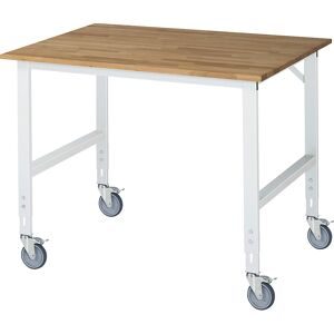 Fahrbarer Arbeitstisch, Gestell 60 x 30 mm, Platten-BxT 1250 x 1000 mm, Buche-Massivholzplatte RAU