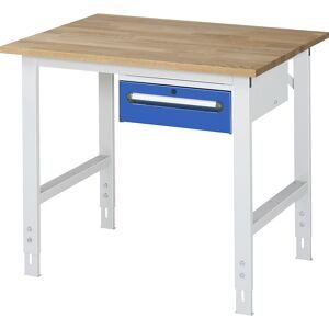 RAU höhenverstellbarer Werktisch Serie TOM, HxBxT 760-1.080 x 1.000 x 800 mm, 1 Schublade, Arbeitsplatte Buche-Massiv