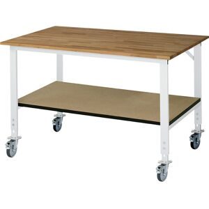 Arbeitstisch mit Ablageboden, fahrbar, Bucheplatte, Stärke 25 mm, BxT 1500 x 1000 mm RAU