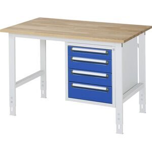 kaiserkraft Arbeitstisch mit Schubladenschrank, Unterbau-Container mit 4 Schubladen 1 x 90, 2 x 120, 1 x 140 mm, BxT 1250 x 800 mm, B-Platte, Stärke 25 mm
