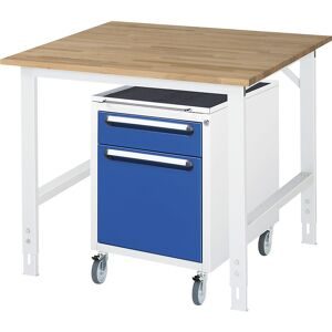 kaiserkraft Arbeitstisch mit Schubladenschrank, Roll-Container mit 2 Schubladen 1 x 120, 1 x 360 mm, BxT 1000 x 1000 mm, B-Platte, Stärke 25 mm