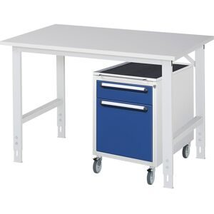 kaiserkraft Arbeitstisch mit Schubladenschrank, Roll-Container mit 2 Schubladen 1 x 120, 1 x 360 mm, BxT 1250 x 800 mm, M-Platte, Stärke 22 mm