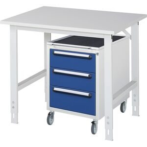 kaiserkraft Arbeitstisch mit Schubladenschrank, Roll-Container mit 3 Schubladen 2 x 150, 1 x 180 mm, BxT 1000 x 800 mm, M-Platte, Stärke 22 mm