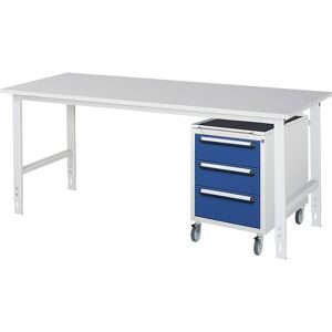RAU, RAU Werkstatt-Set TOM 2-teilig, mit Werktisch, HxBxT 760-1.080 x 2.500 x 800 mm, Arbeitsplatte Melamin-Belag, zzgl. Roll-Container mit 3 Schubladen, HxBxT 690 x 480 x 600 mm