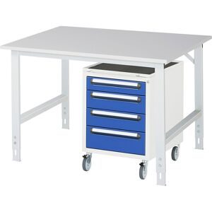 kaiserkraft Arbeitstisch mit Schubladenschrank, Roll-Container mit 4 Schubladen 1 x 90, 2 x 120, 1 x 140 mm, BxT 1250 x 1000 mm, M-Platte, Stärke 22 mm