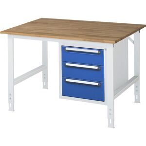 RAU, RAU höhenverstellbarer Werktisch Serie TOM, HxBxT 760-1.080 x 1.250 x 1.000 mm, 3 Schubladen, Arbeitsplatte Buche-Massiv