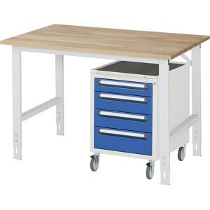 RAU, RAU Werkstatt-Set TOM 2-teilig, mit Werktisch, HxBxT 760-1.080 x 1.250 x 800 mm, Arbeitsplatte Buche-Massiv, zzgl. Roll-Container mit 3 Schubladen, HxBxT 690 x 480 x 600 mm