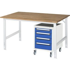 kaiserkraft Arbeitstisch mit Schubladenschrank, Roll-Container mit 4 Schubladen 1 x 90, 2 x 120, 1 x 140 mm, BxT 1500 x 800 mm, B-Platte, Stärke 25 mm