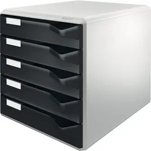 Leitz, LEITZ® Schubladenbox, 5 Schübe, DIN A4, Polystyrol, lichtgrau/schwarz