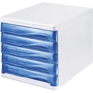 helit, helit Schubladenbox, Kunststoff H245xB265xT340 mm, 5 Schubladen weiss/blautransparent