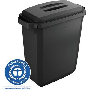 DURABLE, Abfallbehälter Durable Durabin Eco, 60 L, mit Deckel, 2 Tragegriffe, B 590 x T 282 x H 600 mm, recycelter Kunststoff in Qualität Blauer Engel, schwarz