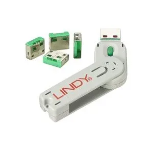 LINDY, LINDY -  USB Port Schloss (4 Stück) mit Schlüssel: Code, Grün