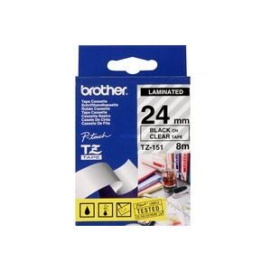 Brother, Brother TZe-151 Authentic Schriftband Selbstklebend Schwarzer Druck auf Transparent 24 mm x 8m
