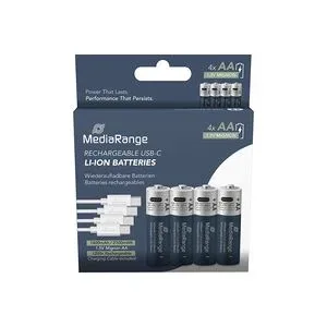 MediaRange, 4er-Set Li-Ion-Akkus AA mit USB-C, 1,5 V, 1400 mAh