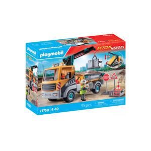 PLAYMOBIL, Playmobil® Spielbausteine »Action Heroes Baustellen-LKW mit Kran 71750«, (55 St.)