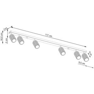 Deckenstrahler Karbon, weiß, Länge 117 cm, Alu, 6-flg. Karbon SOLLUX LIGHTING, dimmbar, weiß / opal, für Wohn- / Esszimmer, Aluminium, Modern, Strahler