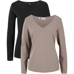 bonprix, bonprix Langarmshirt "Figurbetontes Langarmshirt (2er Pack)" Packung, 2 Stk. Slim fit Passform, mit V-Ausschnitt, aus Baumwolle und Elasthan