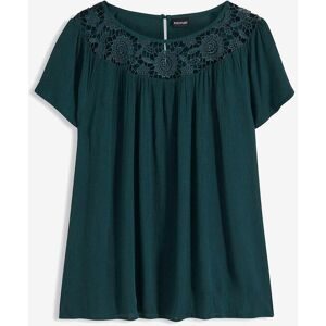 bonprix, bonprix Kurzarmbluse "Bluse aus reiner Viskose" bequeme Passform, Crêpe aus Viskose, mit tollem Spitzeneinsatz