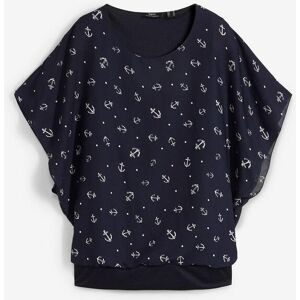 bonprix, bonprix Shirtbluse lockere Passform, maritimer Allover-Print, angesetztes Taillenbündchen