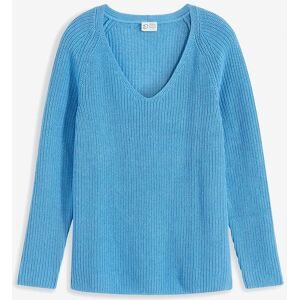 bonprix, bonprix Strickpullover "Gerippter Pullover aus reiner Baumwolle" aus reiner Baumwolle, mit V-Ausschnitt, unifarben, lässige Passform