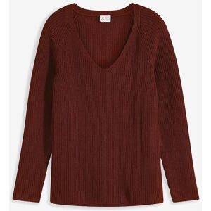 bonprix, bonprix Strickpullover "Gerippter Pullover aus reiner Baumwolle" aus reiner Baumwolle, mit V-Ausschnitt, unifarben, lässige Passform