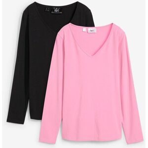 bonprix, bonprix Langarmshirt "Figurbetontes Langarmshirt (2er Pack)" Packung, 2 Stk. Slim fit Passform, mit V-Ausschnitt, aus Baumwolle und Elasthan