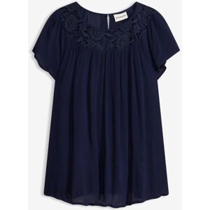 bonprix, bonprix Kurzarmbluse "Bluse aus reiner Viskose" bequeme Passform, Crêpe aus Viskose, mit tollem Spitzeneinsatz