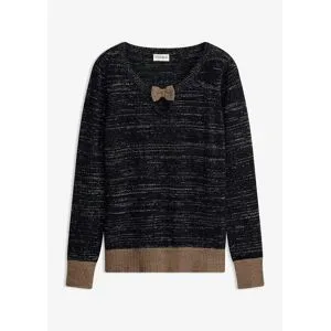 bonprix Pullover mit Schleifeschwarz 32Damen