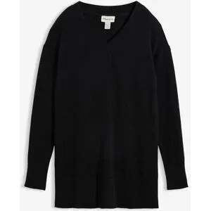 bonprix, bonprix Longpullover "Long-Pullover" Feinstrick-Baumwollmischung, mit V-Ausschnitt, mit Seitenschlitzen