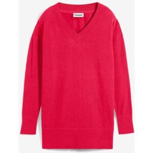 bonprix, bonprix Longpullover "Long-Pullover" Feinstrick-Baumwollmischung, mit V-Ausschnitt, mit Seitenschlitzen