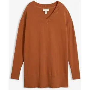 bonprix, bonprix Longpullover "Long-Pullover" Feinstrick-Baumwollmischung, mit V-Ausschnitt, mit Seitenschlitzen