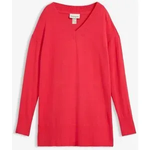 bonprix, bonprix Longpullover "Long-Pullover" Feinstrick-Baumwollmischung, mit V-Ausschnitt, mit Seitenschlitzen