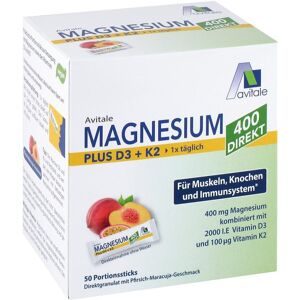 Avitale, Avitale Magnesium 400+D3+K2 Direktsticks Pfirsich-Maracuja-Geschmack