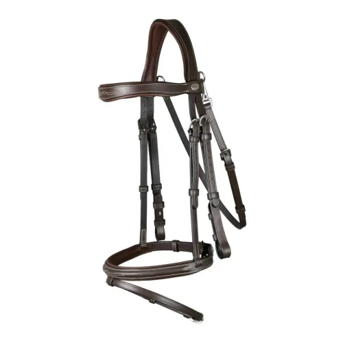 Dy'on Zaum mit kombiniertem Reithalfter und Karabiner - Braun -  Farbe: Braun, Grösse: Pony