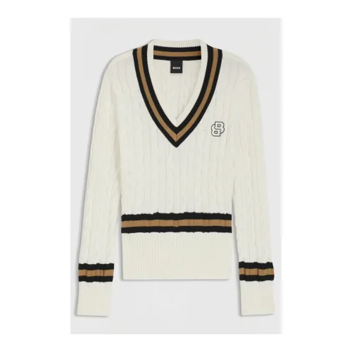BOSS Equestrian Strick Jumper Paula Cable Damen - Soft Cream -  Grösse: L
