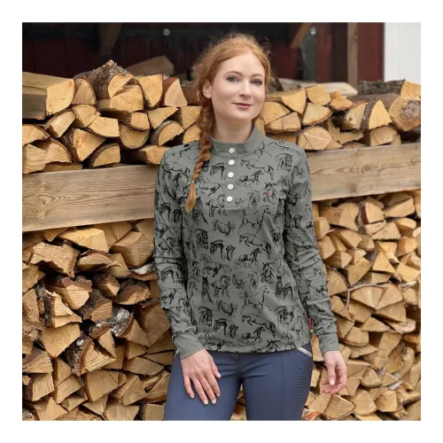 Soulhorse Funktionsshirt Longsleeve Horses - Olive -  Farbe: Olive, Grösse: XS