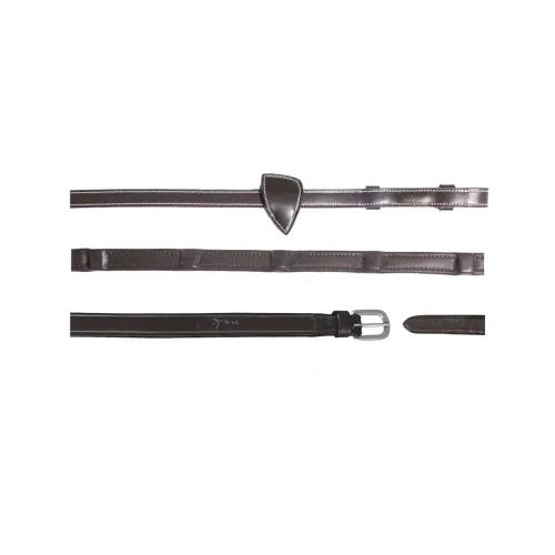 Dy'on Zügel 1/2 aus Softleder mit 8 integrierten Stopps - Braun -  Farbe: Braun, Grösse Pferd: Cob