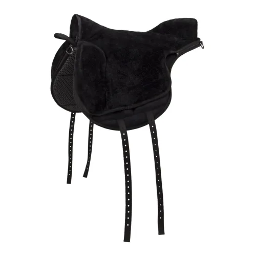QHP Bareback Pad Super Soft - Reitpad mit Kunstfell & Anti-Rutsch - Schwarz/Schwarz -  Grösse: Full, Farbe: Schwarz/Schwarz