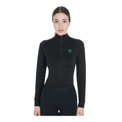 Equestro Funktionsshirt Langarm Training slim fit Damen - Black/Emerald -  Grösse Bekleidung Damen: L