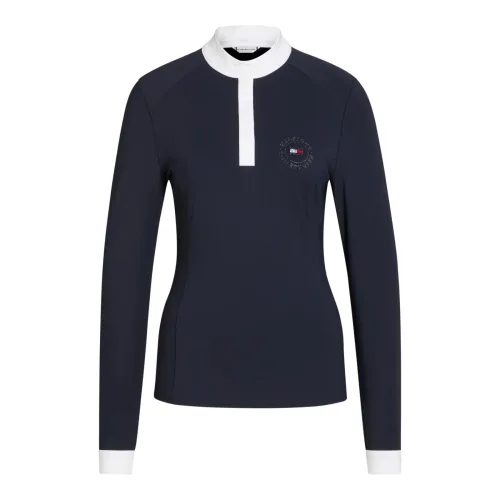 Tommy Hilfiger Equestrian Turniershirt Taylor Langarm Strass Damen - Desert Sky -  Grösse: S, Farbe: Desert Sky