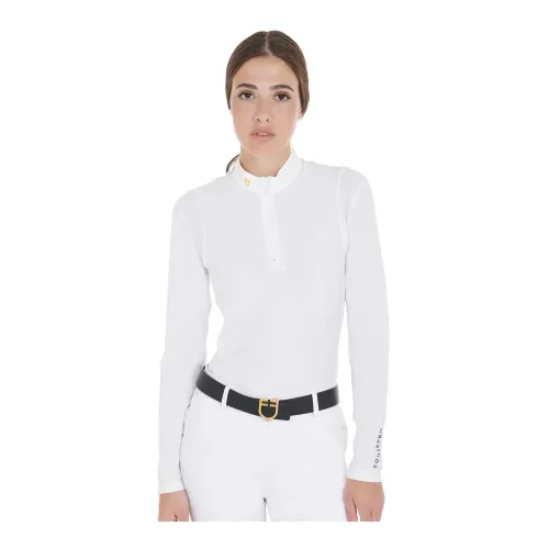 Equestro Turniershirt Polo Langarm slim fit Damen - White -  Grösse Bekleidung Damen: M
