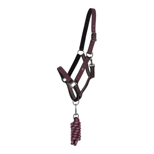 QHP Halfter-Set Turnout Collection - Weinrot -  Grösse Halfter: Pony