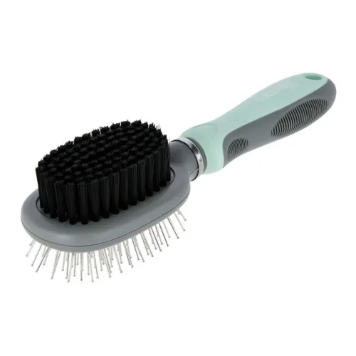 Kerbl Pet Doppelbürste flexibel - Mint/Grau -  Breite Länge: 6 cm x 21 cm