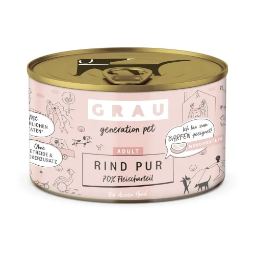Grau - Generation Pet Nassfutter Rind Pur - Natur -  Inhalt: 6 x 200 g