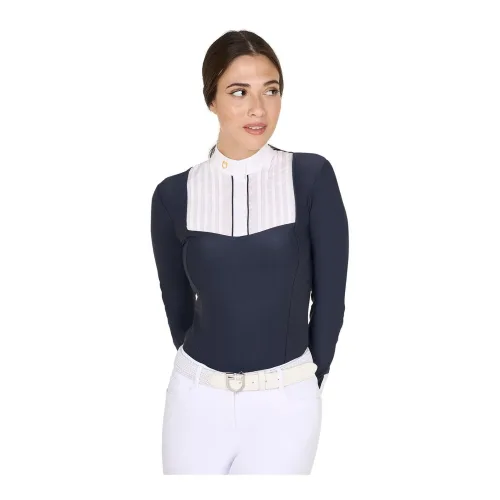 Equestro Turniershirt Plisee Langarm Damen - Navy Blazer -  Grösse: S