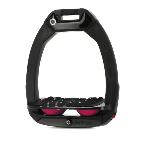 Flex-on Sicherheitssteigbügel Safe-On Schrägtritt mit Ultragrip - Schwarz / Schwarz / Fuchsia -  Steigbügel Grösse: Erwachsene, Farbe: Schwarz / Schwarz / Fuchsia