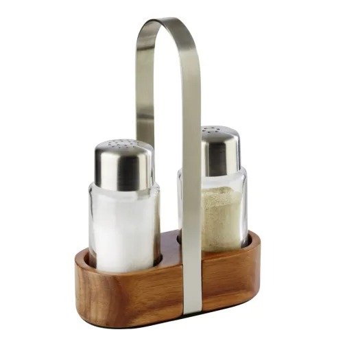 APS Pfeffer- & Salz-Menage WOOD; 5.5x17 cm (BxH); braun/silber