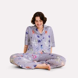 Cassia Pyjama Oberteil, kurz in blau