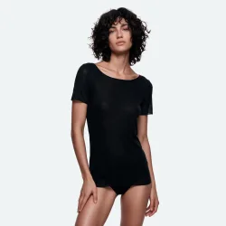 Cashmere Feeling Shirt Kurzarm in schwarz