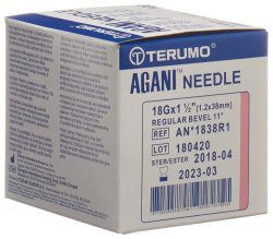 TERUMO Agani Einmalkanüle 18G 1.2x38mm rosa (100 Stk)